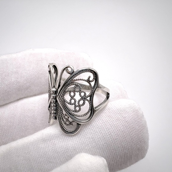 .925 Sterling Silver Filigree Butterfly Ring - Picture 4 of 16